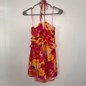 Floral Halter Romper in Pink & Yellow